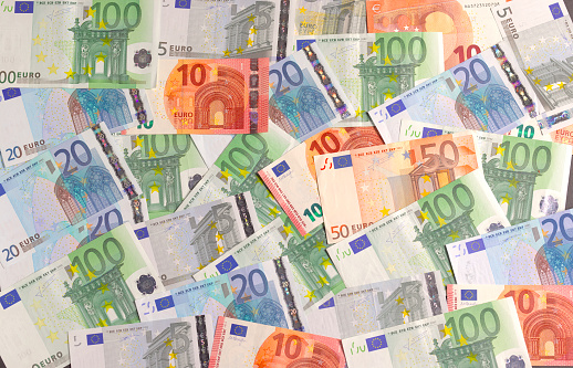 European Union banknotes spread out